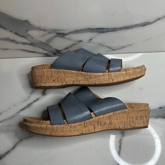 Kork-Ease | EUC Women's Blue Leather Slip-On Comfort Menzie Wedge Sandals Sz 10 - Picture 4 of 6